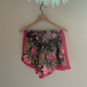 Vintage English country garden satin square‎ scarf purse accessory